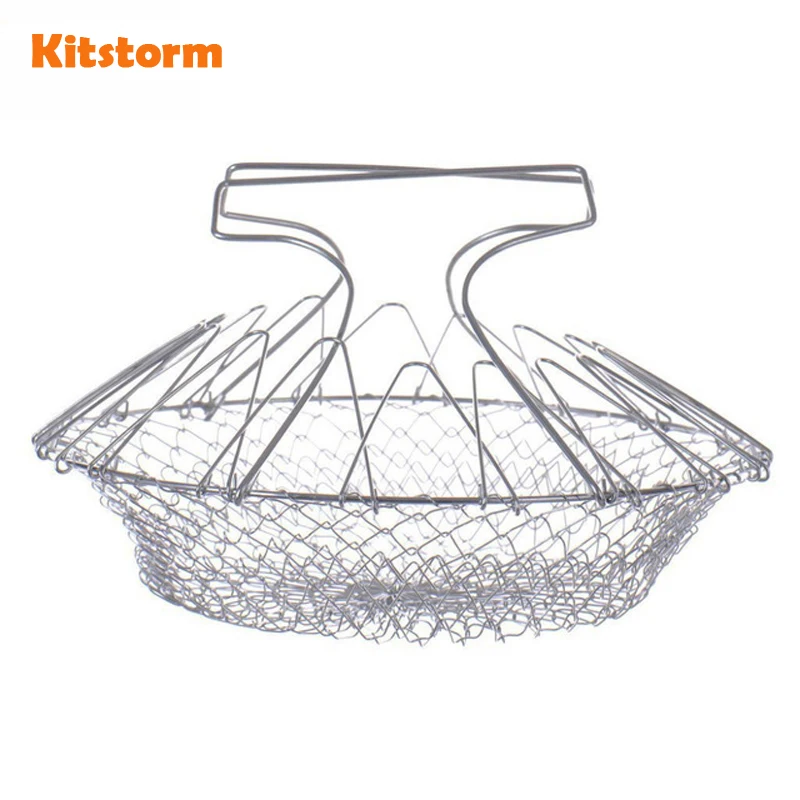 Нержавеющая сталь складной промывка паром штамм шеф повар Корзина Дуршлаг