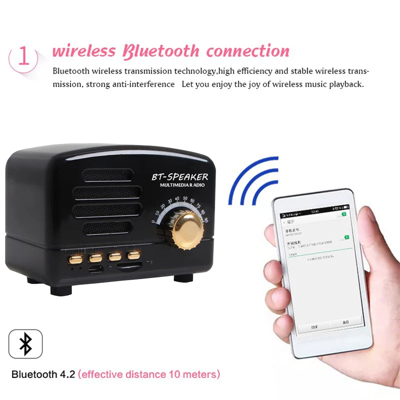 Ретро Bluetooth динамик FM радио беспроводной портативный мини супер бас Музыка