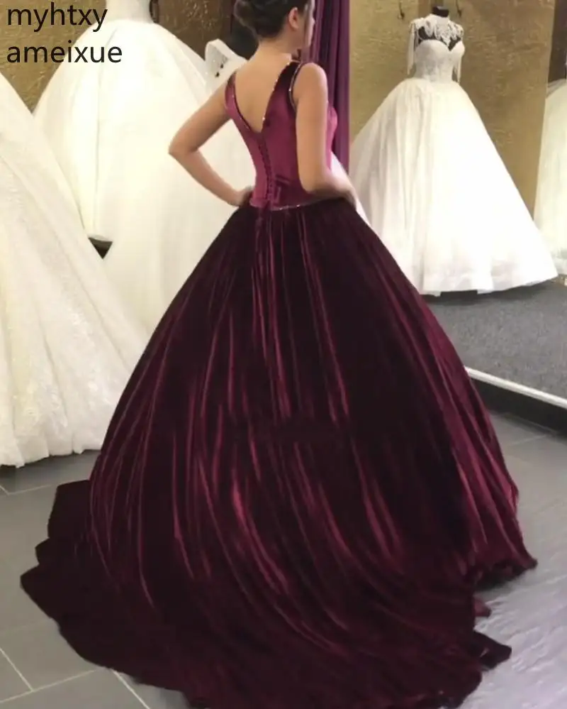 2021 Sexy Long Sleeve Court Plus Size Red Gown Evening Dress Train Burgundy Lace Applique Velvet Robe De Soiree | Свадьбы и