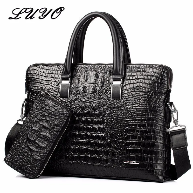 

Business Laptop Handbag Crocodile Genuine Leather Male Top-handle Men Messenger Bags Alligator Shoulder Tote Bag Bolsa Masculina