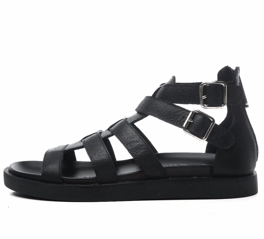 

Korean Style Cut out Cow leather Men Summer High Top Sandals Hot Gladiators