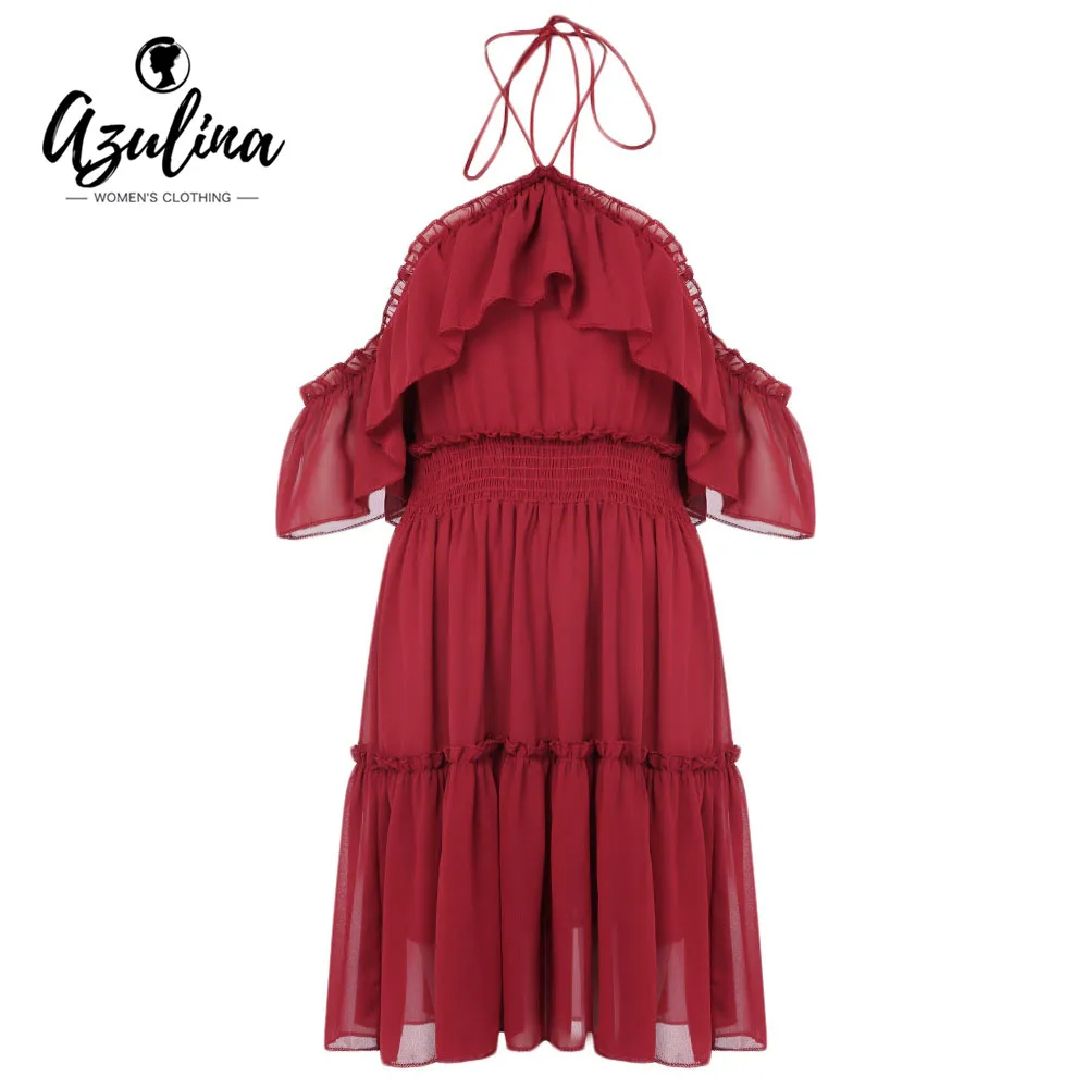 ZAFUL с открытыми плечами короткий рукав Сексуальная спинки слоистых шифоновое