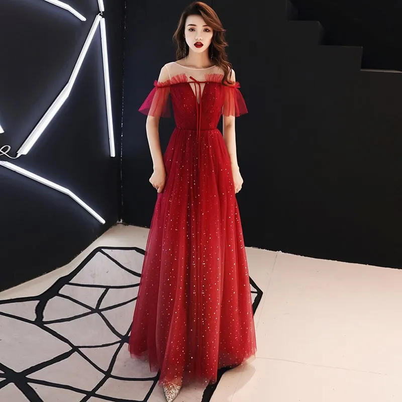 gece elbisesi Boat Neck Prom Dresses Floor Length Sexy Illusion Tulle Lace Fashion Luxury Evening Gowns Off The Shoulder Slim | Свадьбы и