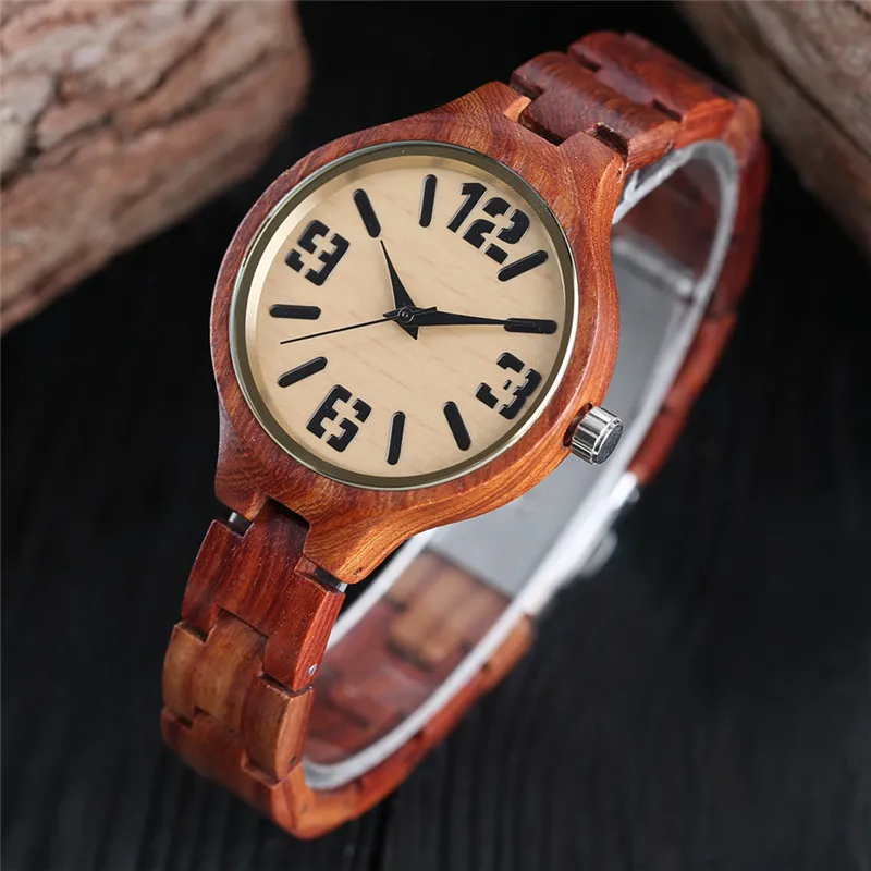 2017 новое поступление модные женские кварцевые красные деревянные часы браслет