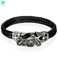 boniskiss 7 mens 316l motorcycle biker black leather strap bracelet