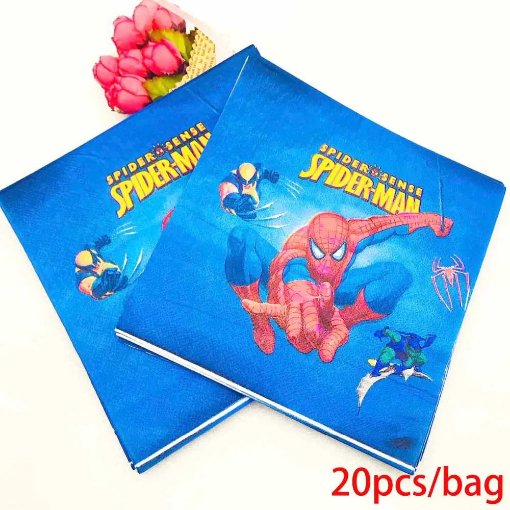 napkins 20pcs Человек-паук супергерой вечерние Конфета попкорн коробка скатерть соломинки чашки тарелки принадлежности для детской вечеринки день рождения украшения - Цвет: napkins 20pcs
