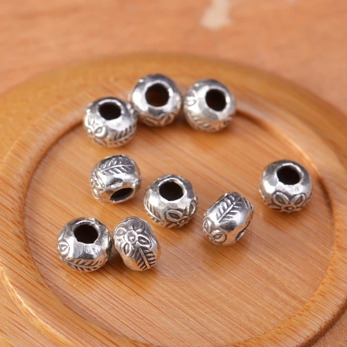 

Handmade Thailand Large Hole Beads Real 925 Silver Flower Beads DIY Jewelry Beads Jewelry Spacers