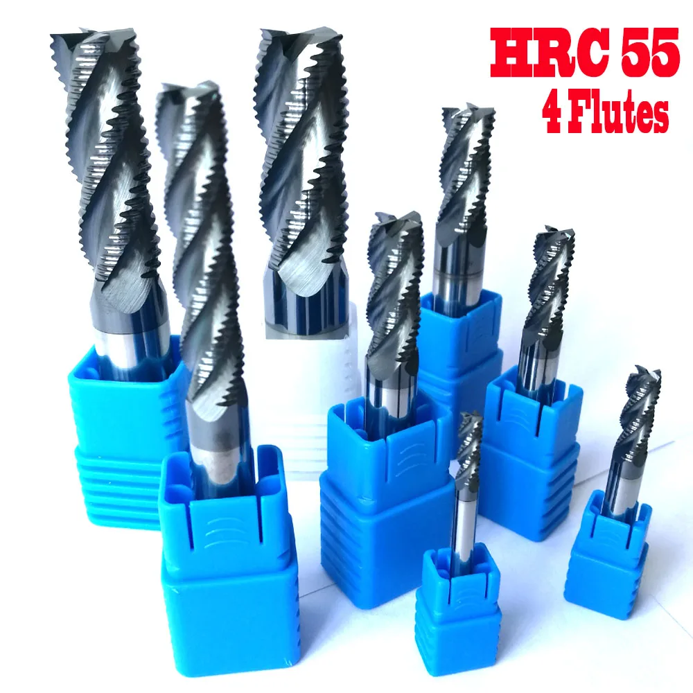 

4mm 6mm 8mm 10mm 12mm HRC55 4 flutes Roughing End Mills Milling cutters CNC rough Tools Carbide router bits milling bits