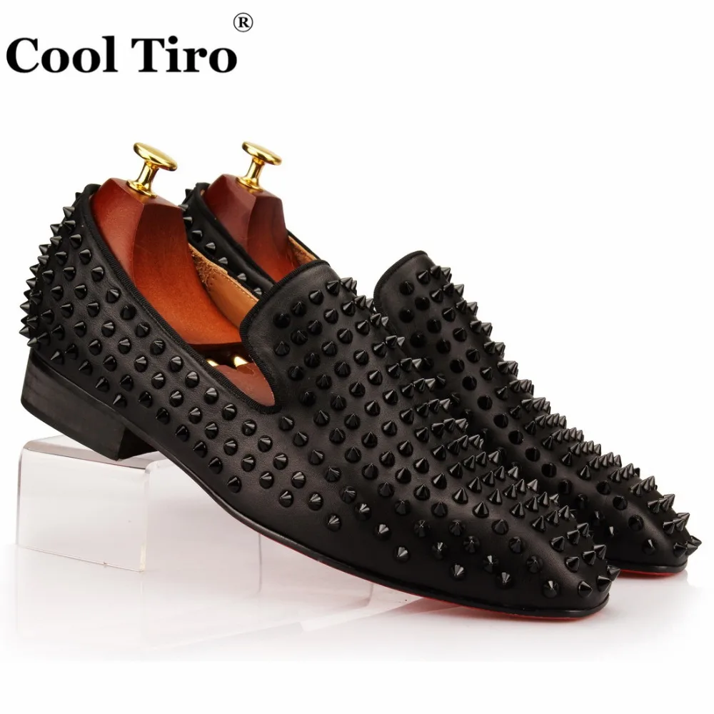 COOL TIRO Stuts/черные лоферы с шипами; мужская обувь на плоской подошве; мужские туфли-лодочки; вечерние, свадебные мужские лоферы; модельные туфли из натуральной кожи