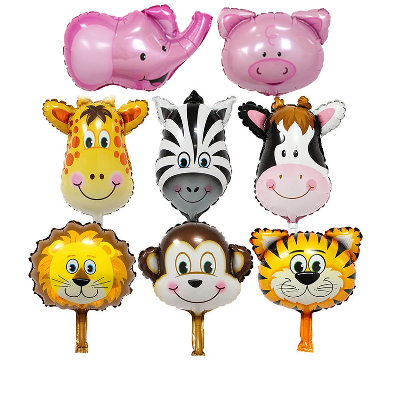 6 шт./Лот Мини-шары из фольги в виде льва обезьяны зебры оленя тигра головы