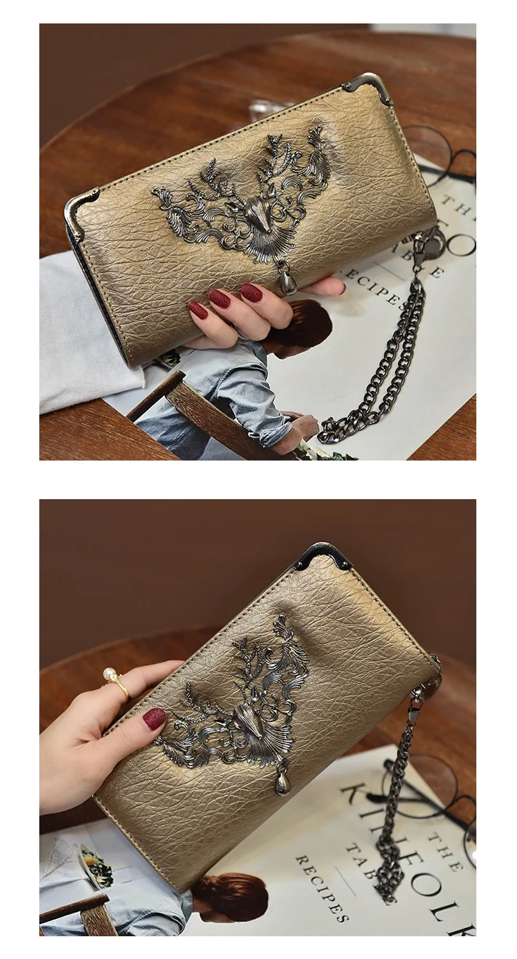new European and American tide metal deer head wallet female long multi-card student zipper handkerchief coin purse 064