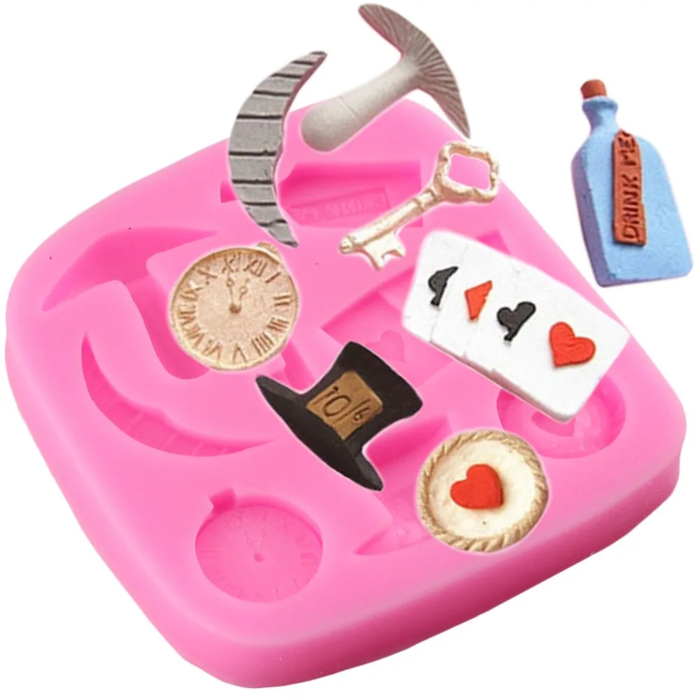 Alice Wonderland 3D Poker Fondant Cake Decorating Tools Cake Border Silicone Molds Cupcake Chocolate Gumpaste Candy Clay Moulds