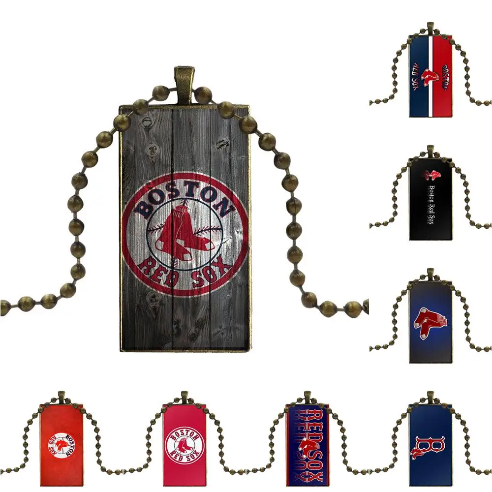 EJ glaze Red Sox Брендовое стеклянное колье с кабошоном прямоугольное ожерелье