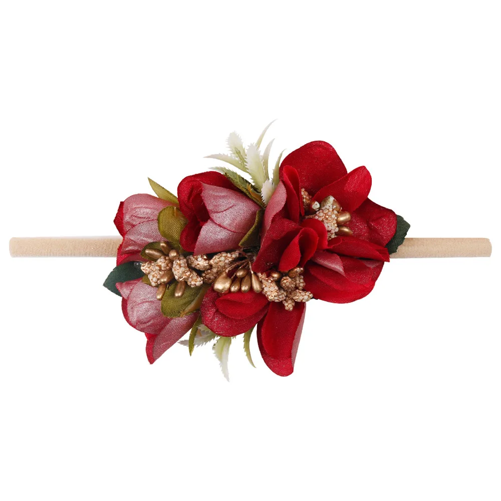 14 IBOWS Hair Accessories Lovely Baby Headband Fake Flower Nylon Hair Bands For Kids Artificial Floral Elastic Head Bands Headwear - Цвет: 14