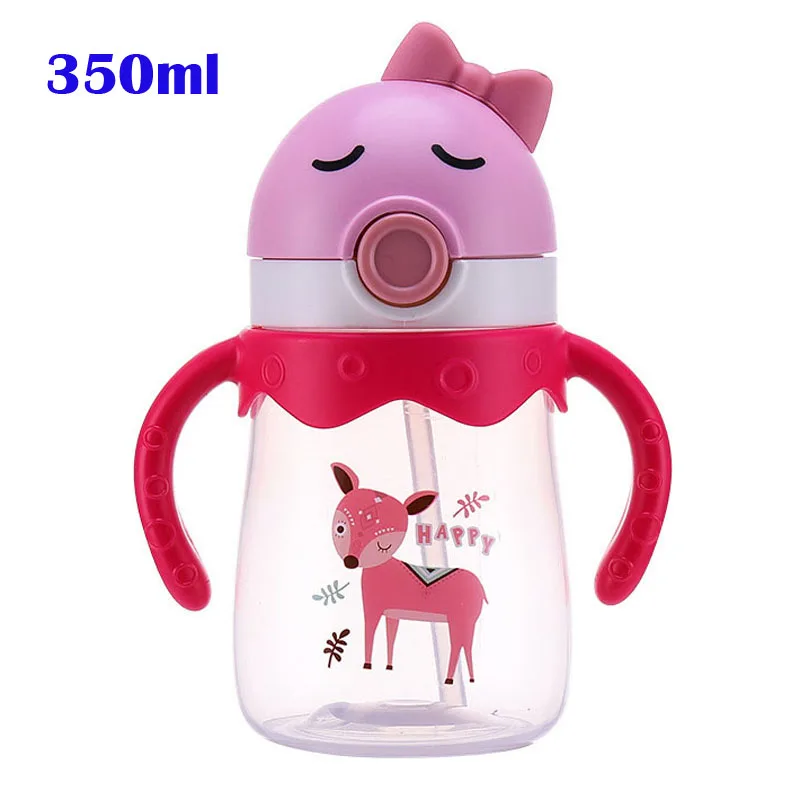 Pink Red Deer S 350/450 мл пластиковая бутылка с соломинкой не содержит БФА; напитки Бутылка на веревочке креативный мультфильм Спортивная бутылка для напитков подарки для детей - Цвет: Pink Red Deer S