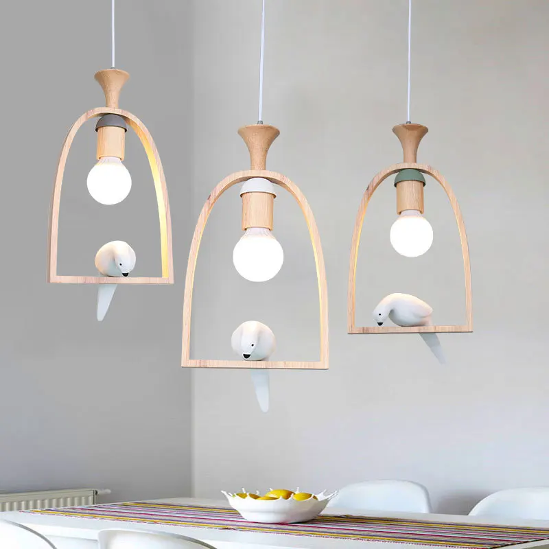 

LukLoy Nordic Birds Lamp Wood Modern Pendant Ceiling Lamps Loft for Kitchen Led Pendant Lights Hanglamp Hanging Light Fixture