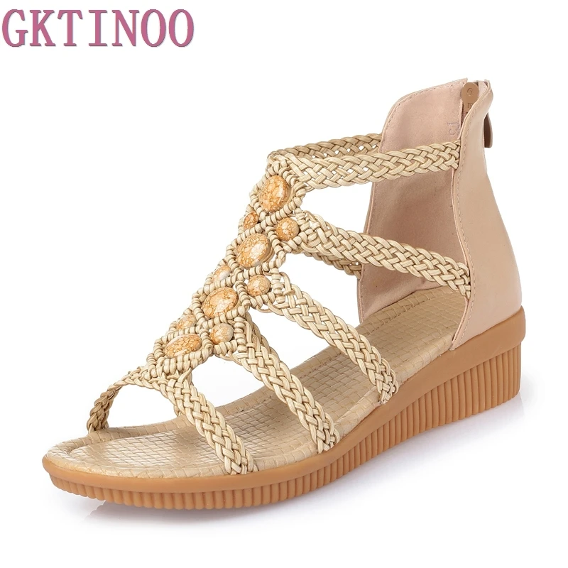 Сандалии женские из натуральной кожи модные пляжные босоножки лето сандалии