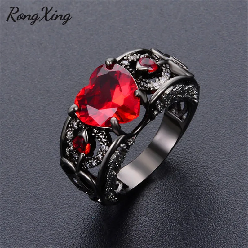 Rongxing старинный камень июня кольцо с красным сердцем для женщин Черное золото