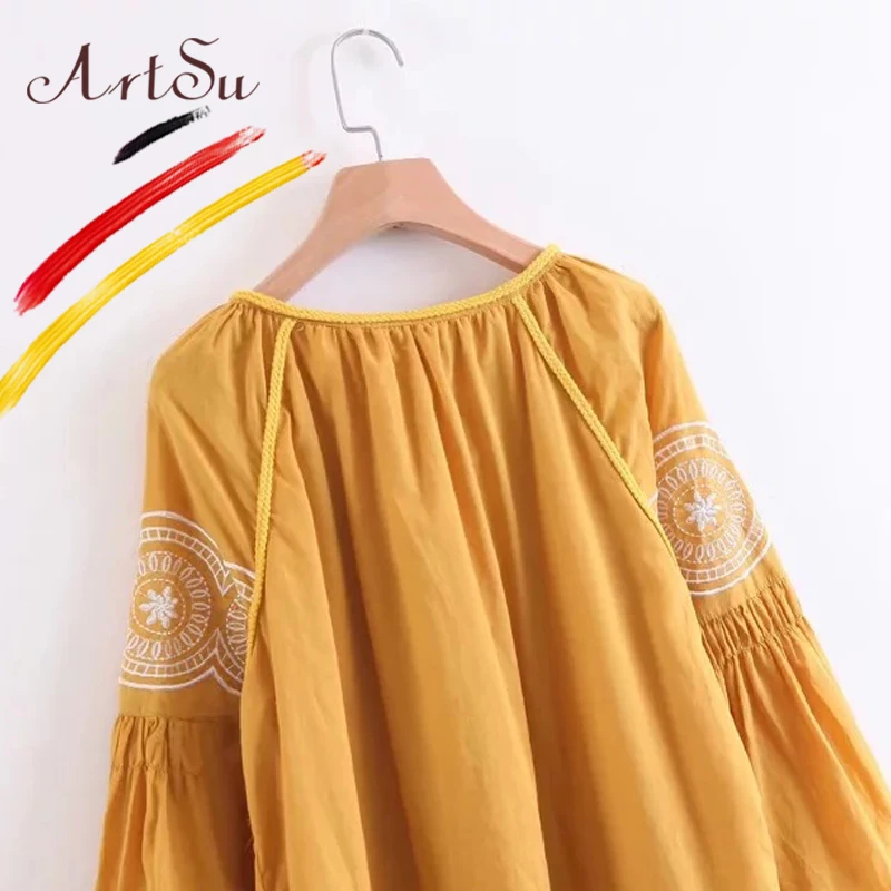 ArtSu винтажное этническое платье с вышивкой в стиле бохо осеннее длинными