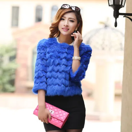

2017 Spring And Autumn Women's Natural Real Rabbit Fur Jackets O-Neck Female Slim Short Outerwear Coats Wave Style VF0035