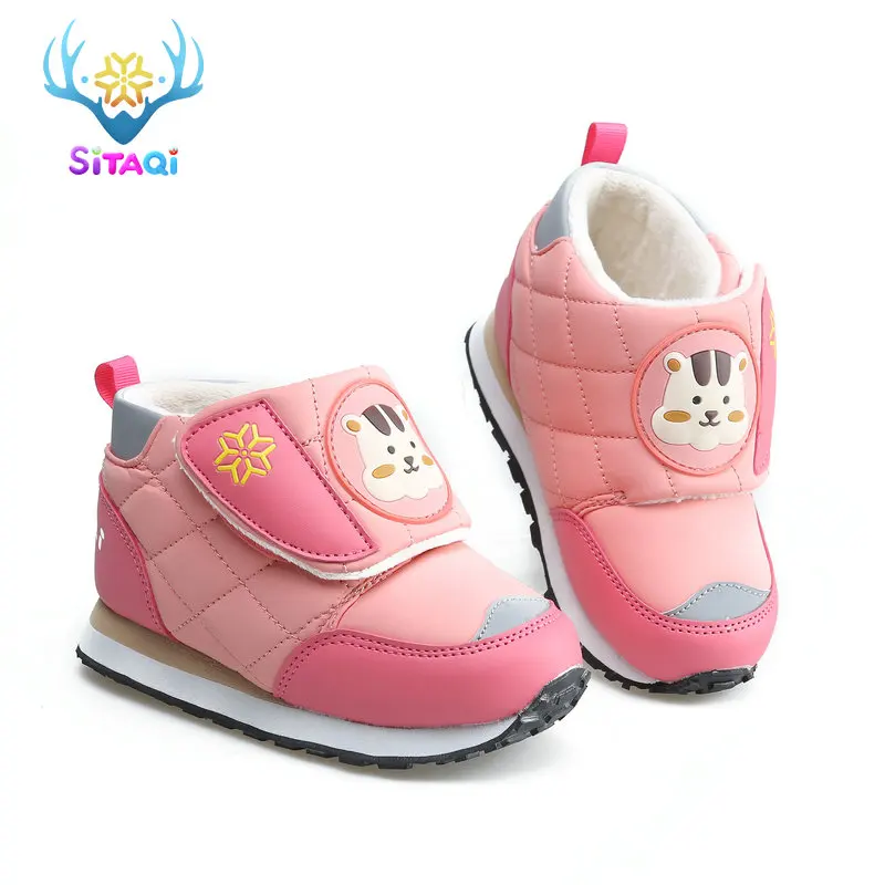 C511pink-cat Новинка для мальчиков; Теплая обувь для девочек зимние сапоги детские зимние ботинки из водонепроницаемого материала Толстая стелька для активного отдыха Нескользящая Защитная средства ухода за кожей стоп Бесплатн - Цвет: C511pink-cat