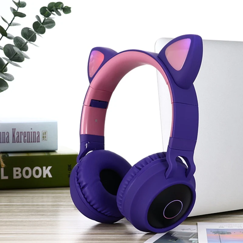 Purple no retail box Новое поступление, светодиодный шумоподавляющие наушники с кошачьими ушками, Bluetooth 5,0, для молодых людей, детская гарнитура, поддержка TF карты, разъем 3,5 мм, с микрофоном - Цвет: Purple no retail box