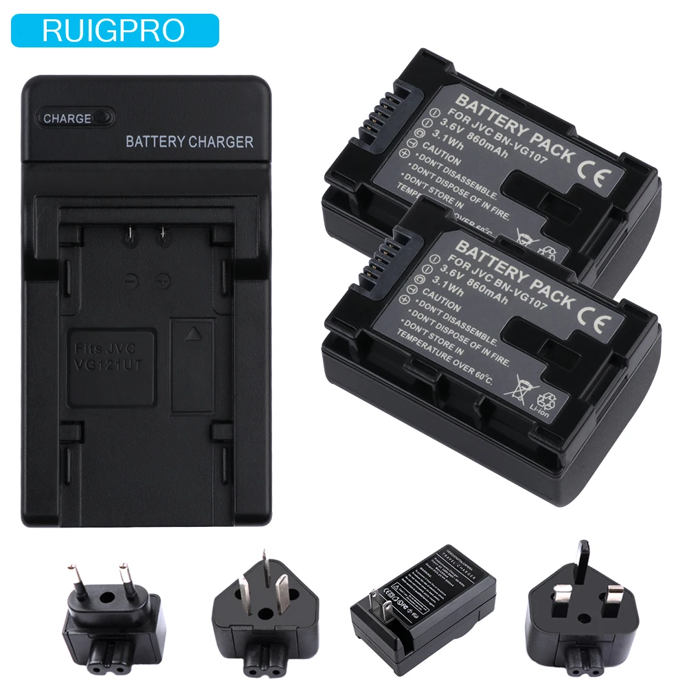 Комплект из 2 предметов 860 мА/ч, BN-VG107 BN VG138 BN VG114 VG121 Батарея для JVC GZ E10 E100 E245 E265 E565 E575 GX1 G3X G5 GX8 EX210
