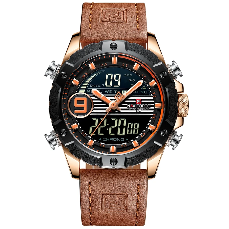 Топ люксовый бренд NAVIFORCE мужские спортивные часы мужские кварцевые цифровые часы мужские модные кожаные водонепроницаемые часы Relogio Masculino