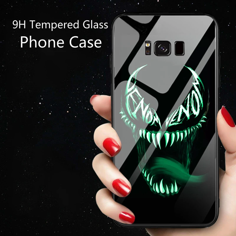 Luxury Marvel Avengers Luminous Glass Phone Case For Samsung Galaxy Note 10 8 9 S8 S9 S10 E 5G Plus Deadpool Venom Cover Coque |