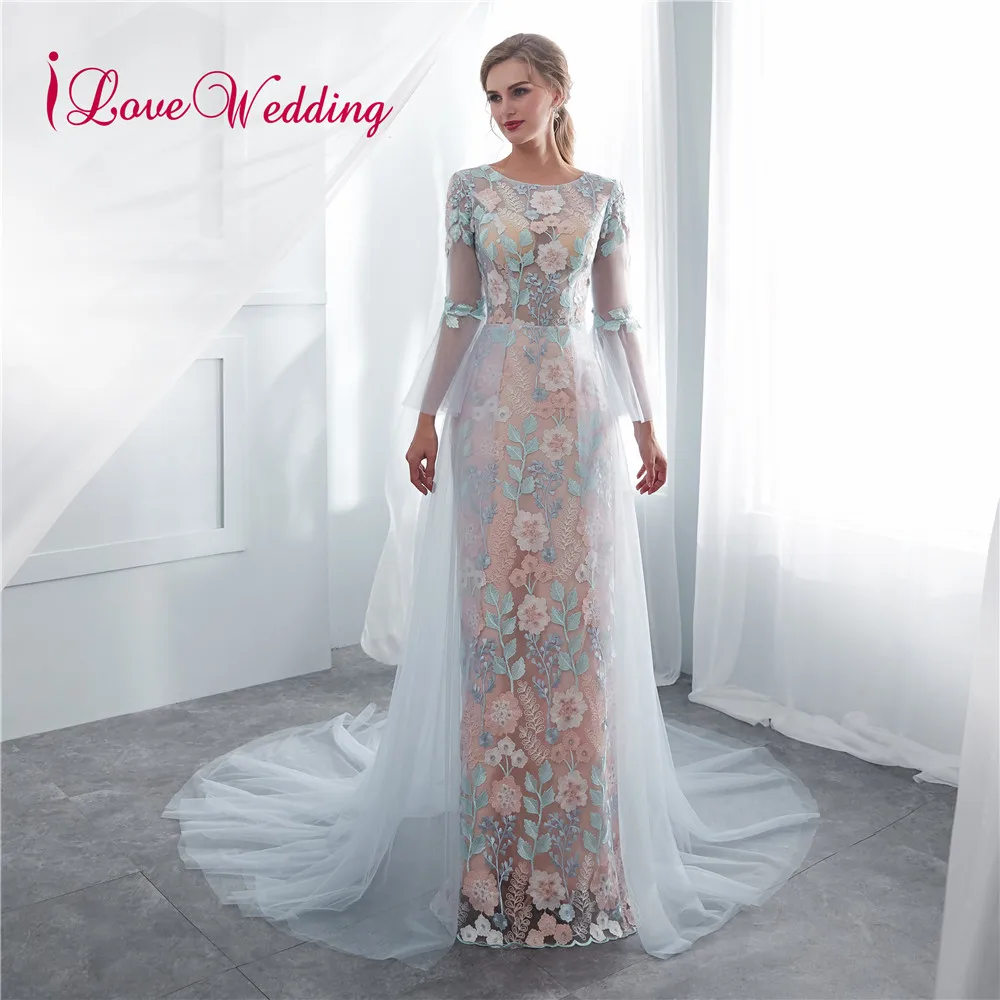 Женское вечернее платье-футляр из фатина с длинным рукавом | Свадьбы и торжества