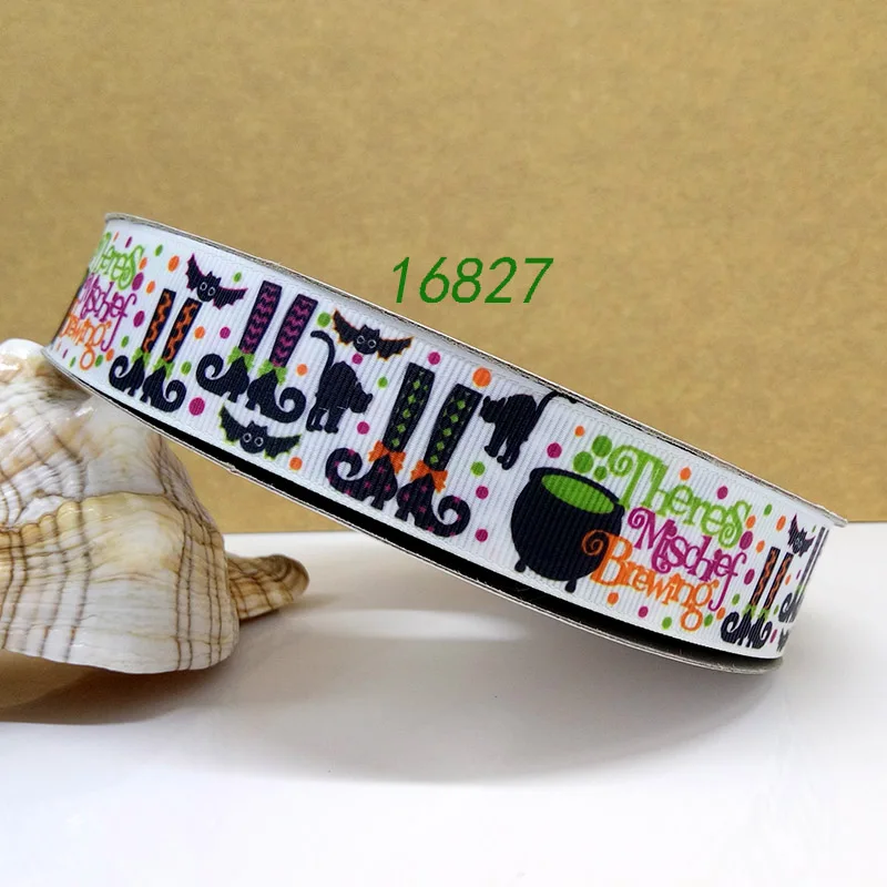Бесплатная доставка 50 ярдов Хэллоуин печатных grosgrain ленты 16959|halloween printed ribbon|printed