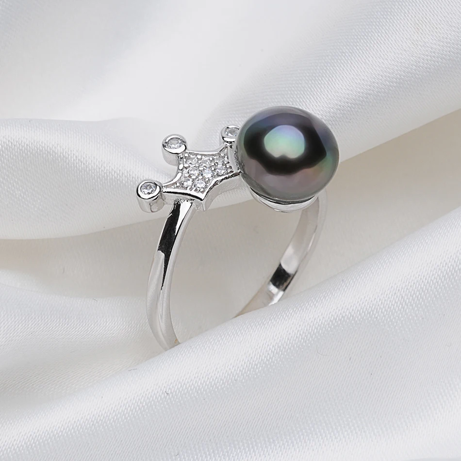 FEIGE 925 Sterling Silver Imperial crown Shaped Pearl Ring For Women's 8-9mm Black Natural Freshwater Fine jewelry | Украшения и