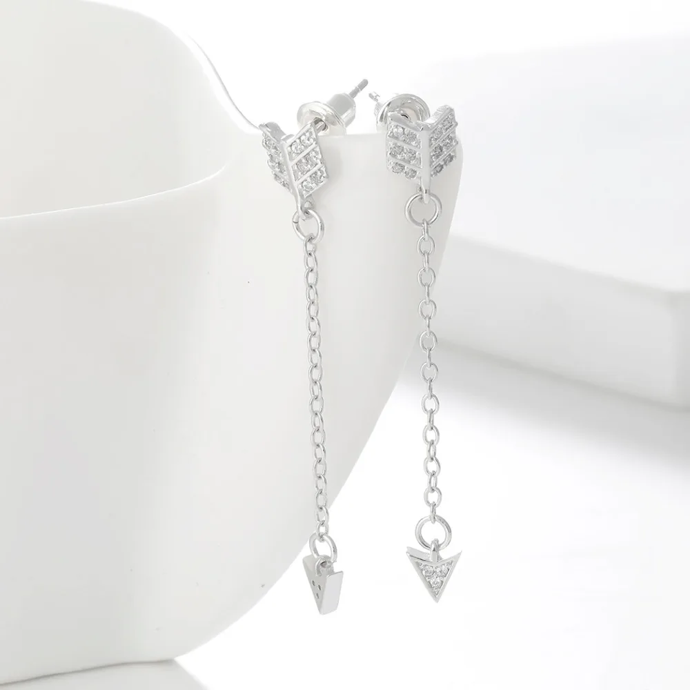 Cxwind The Arrow of Love Tassel Earrings Charm Feather Zircon Triangle Earring for Women Beautiful Jewelry Wholesale | Украшения и
