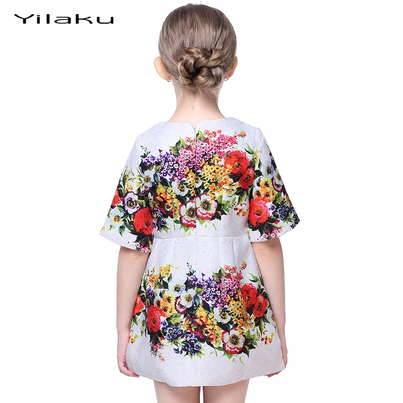 Yilaku Girls Dress Spring Girl Clothes Flowers Kids Dresses Half Sleeve Princess Dobby Clothing CA304 | Детская одежда и обувь