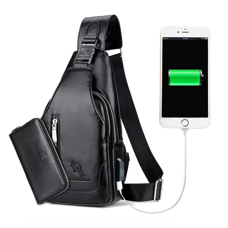 black USB suit Летняя мужская нагрудная сумка с одним ремнем, сумки на плечо, кожаные мужские дорожные сумки через плечо, винтажная нагрудная сумка, деловая сумка-мессенджер - Цвет: black USB suit