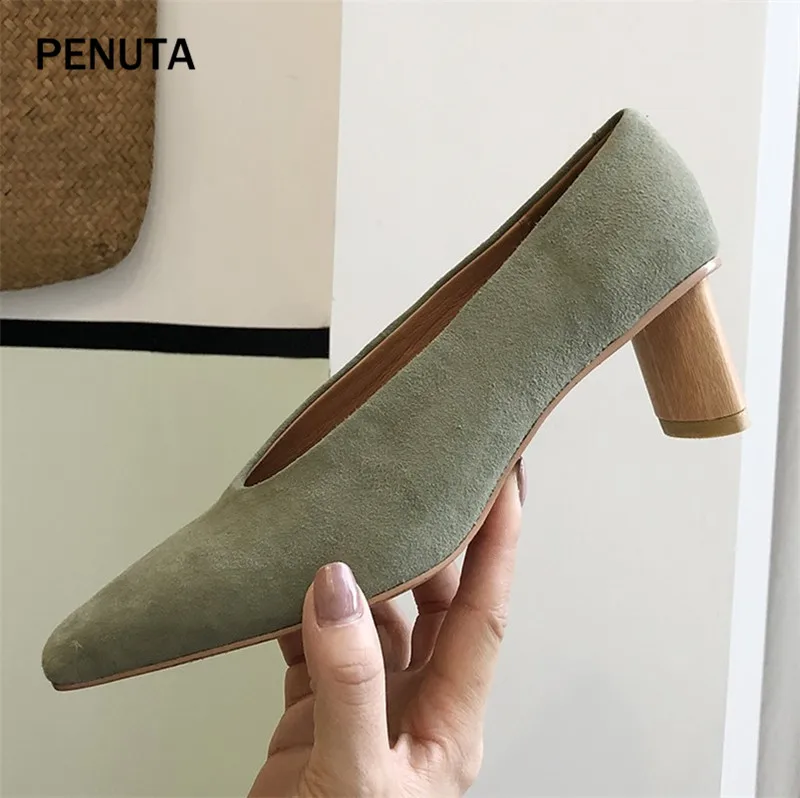 PENUTA/; замшевые туфли; женские туфли-лодочки на среднем каблуке с v-образным вырезом; высококачественные туфли для женщин; Новинка; PG912