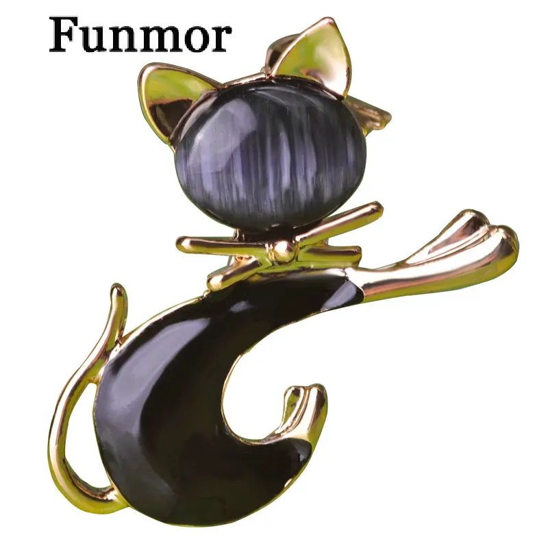 

Funmor Brand Lovely Cat Brooch Corsage Gold Rhinestone Hijab Pin Birthday Gift Small Women Kids Animal Opal Brooches Jewelry