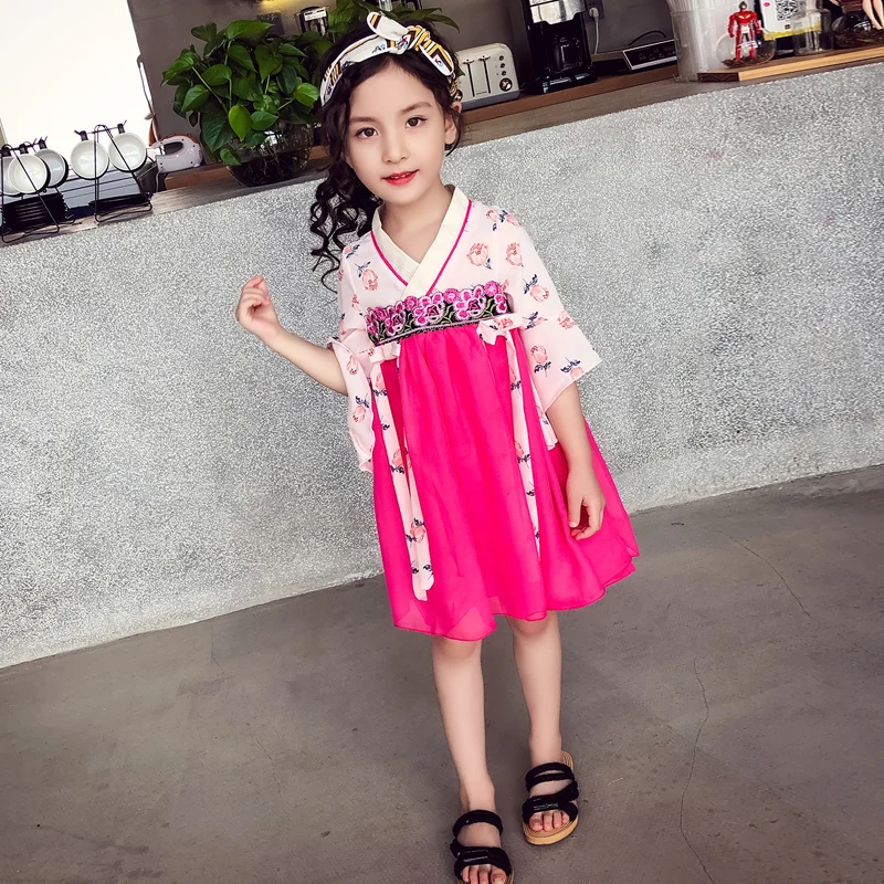 Hanfu/платье для девочек детская одежда сцены китайское Старинное платье