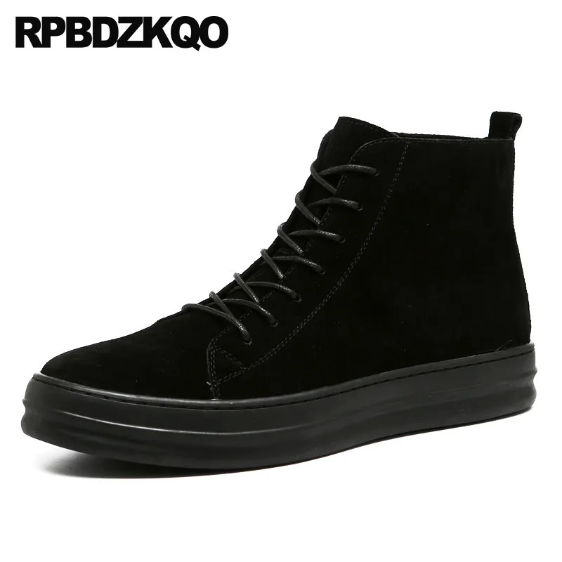 

High Sole Black Thick Soled Sneakers Footwear Suede Fur Ankle Top Flat Trainer Platform Shoes Booties Mens Winter Boots Warm