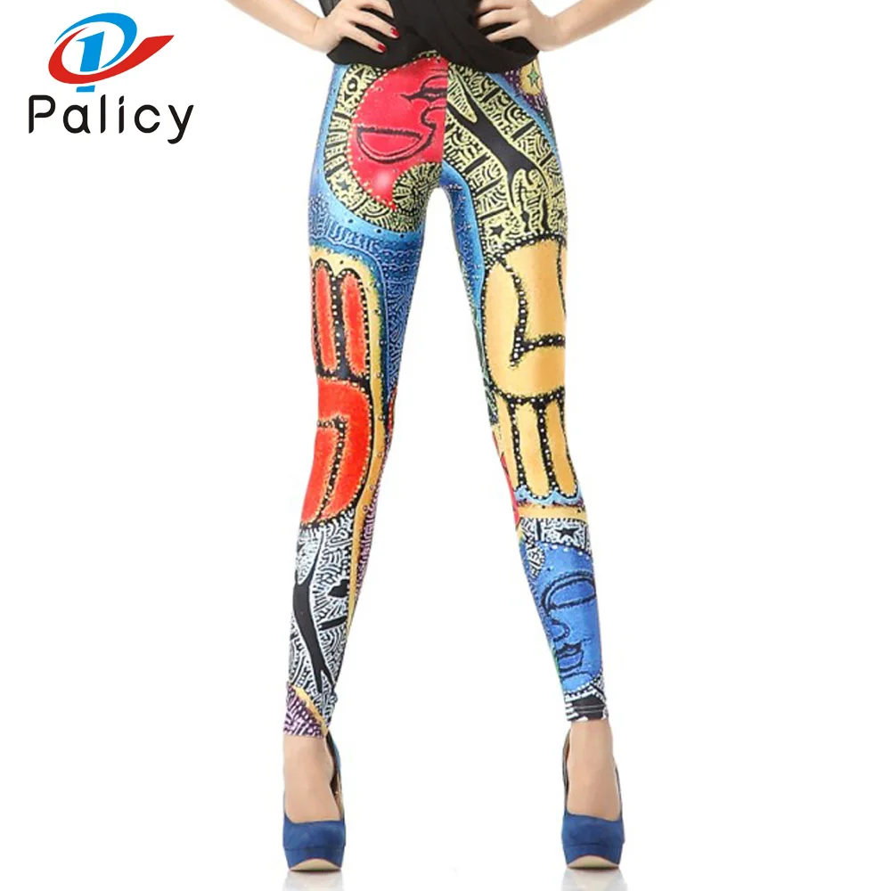 Palicy Women Leggings Fashion 3D Printed Punk Slim Strench Pants Trousers Leggins Vintage Patchwork Pattern Mid Waist Leggings