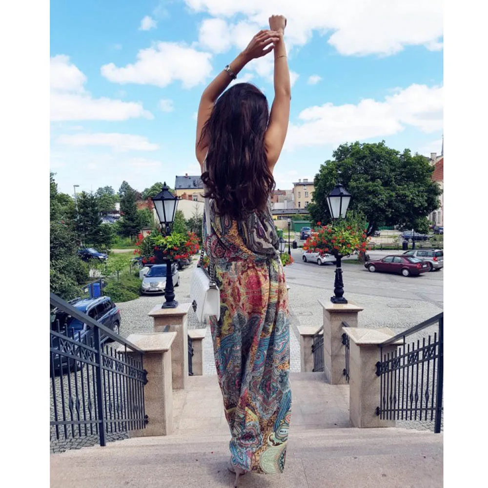 Женское летнее платье Бохо с цветочным принтом пляжное макси длинное вечернее