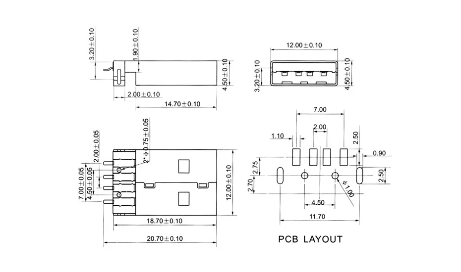 10 шт./лот USB 2,0 4Pin A Тип штекер SMT разъем Черный G49 для передачи данных зарядки