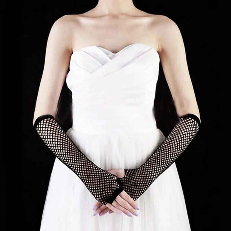 Перчатки Ажурные кружевные без пальцев Стильные повседневные однотонные черные