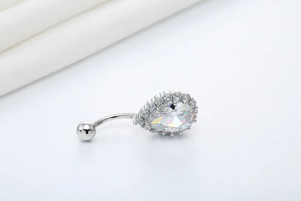 Kinitial Нержавеющая сталь пупка Кольца Прозрачный в форме капли воды Кристалл для