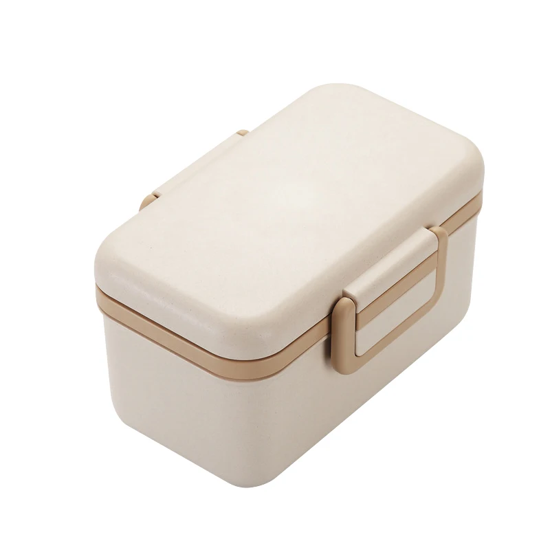 Beige Baispo коробка для обеда из бамбукового волокна, без БФА, контейнер для хранения еды для пикника, школы, офиса, Ланчбокс - Цвет: Beige