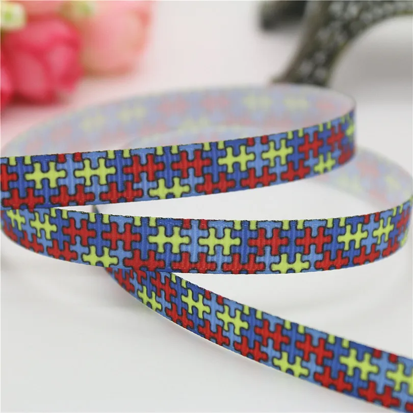 1 Duwes 3/8 '' аутизма осведомленности камуфляж дерево печатных Grosgrain ленты hairbow головные уборы партии DIY украшения 9 мм oem d681 - Цвет: 1