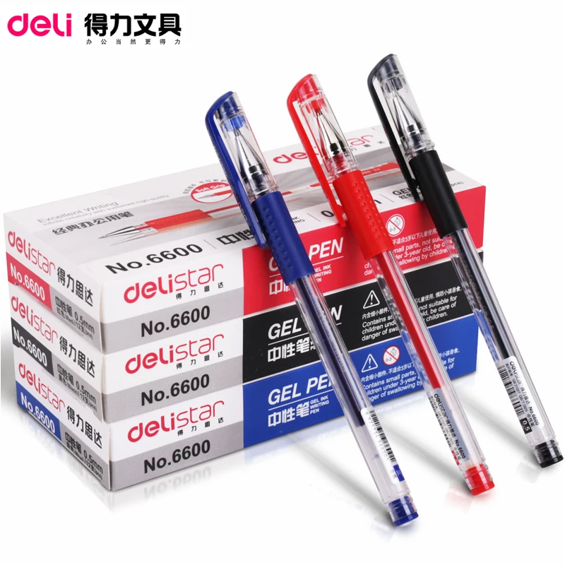 

12PCS BOKU DELI 6600 Gel Pen Black 0.5 mm Signing Pen