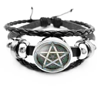 fashion black occult the inverted star sign pentagram satanic pentagram star symbols glass leather bracelets men women jewelry