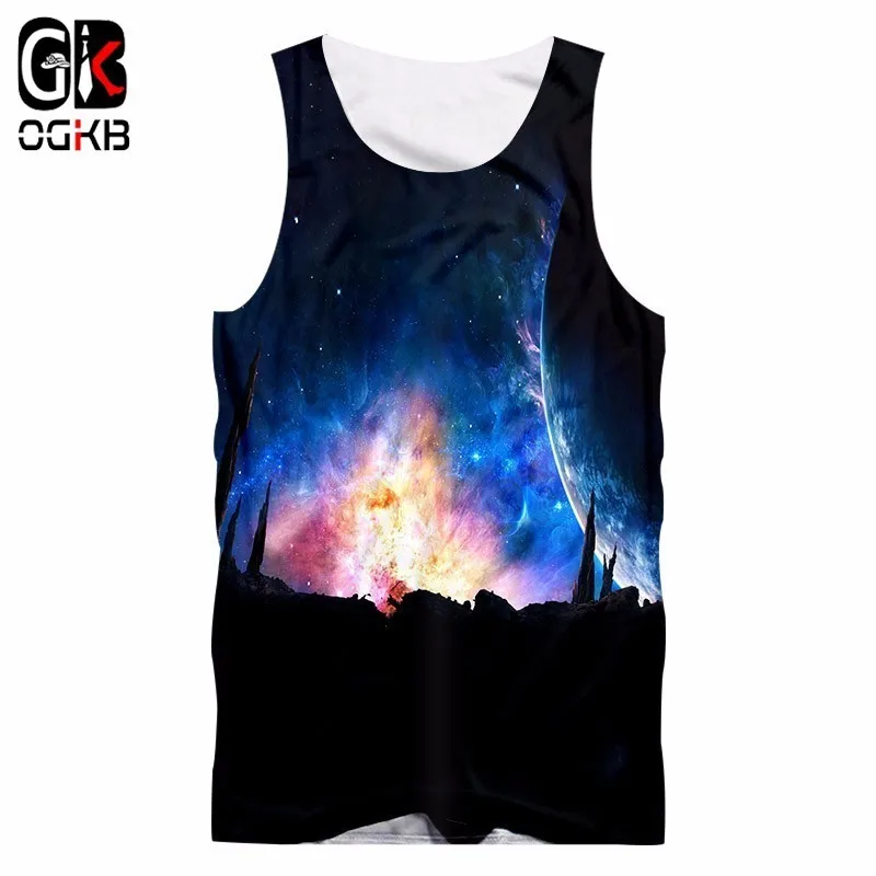 OGKB Blue Galaxy Space 3d мужской уличный жилет для бодибилдинга Панк майка Стрингер