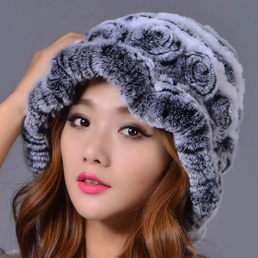 2018 женские головные уборы осень женский мех кролика Рекс с цветочным принтом